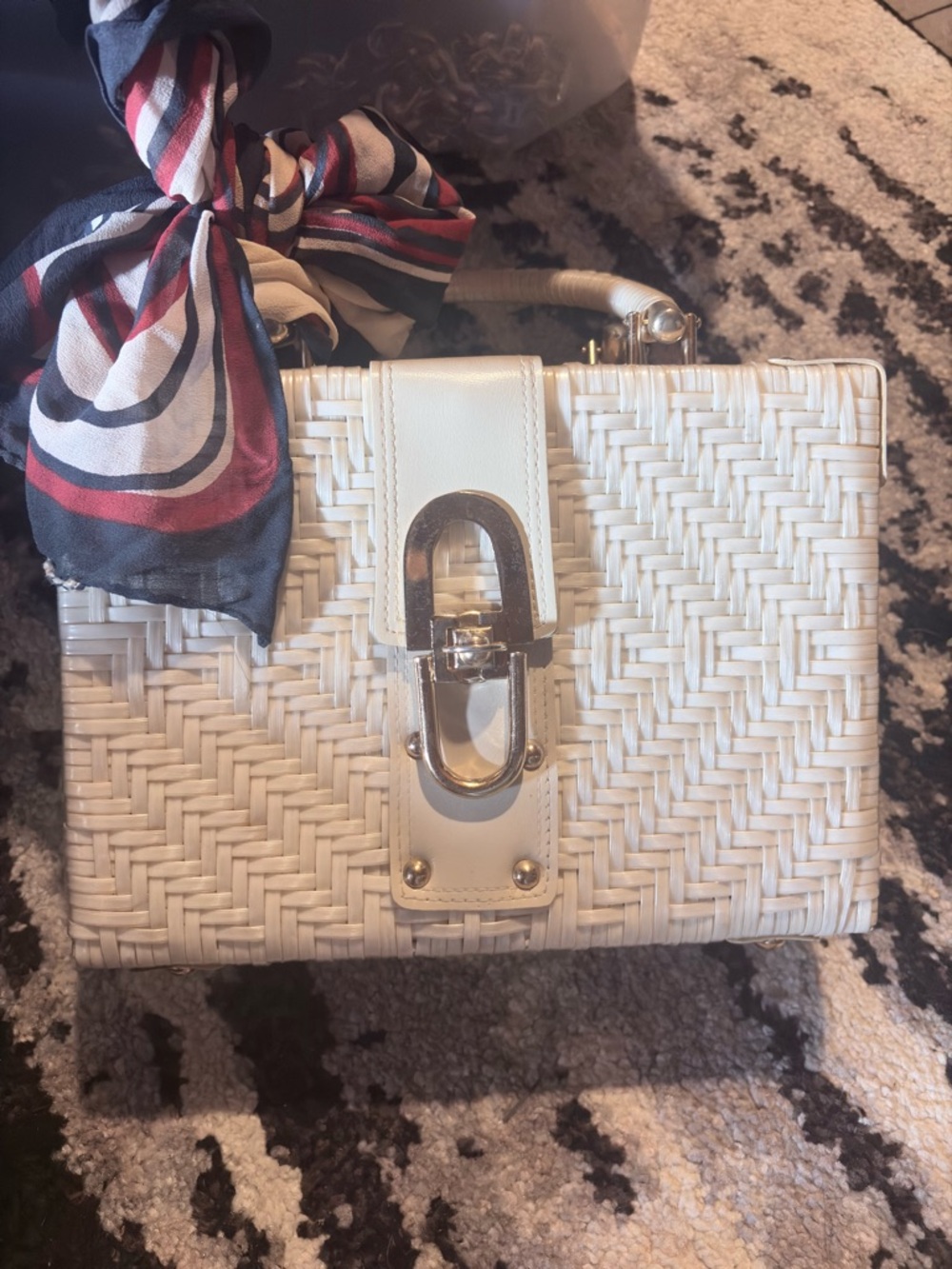 Vintage 1950’s White Woven Top-Handle Bag with Gold Hardware